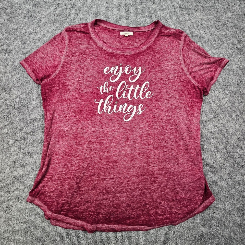 Maurices Graphic Tee‎ Women XL Burgundy Enjoy The Little Things Burnout Shirt